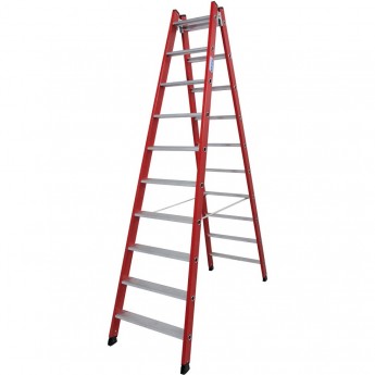 Диэлектрическая двухсторонняя стремянка KRAUSE 2х10 ступеней, из алюминия Диэлектрическая двухсторонняя стремянка KRAUSE 2х10 ступеней, из алюминия